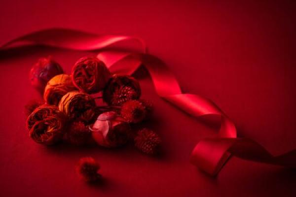 Roses wrapped up in a red bow for Valentine's Day