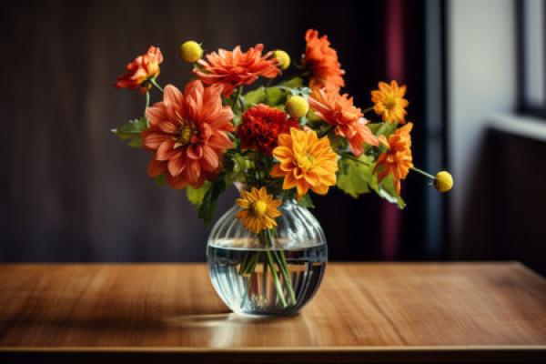 A colorful floral arrangement sits on a table